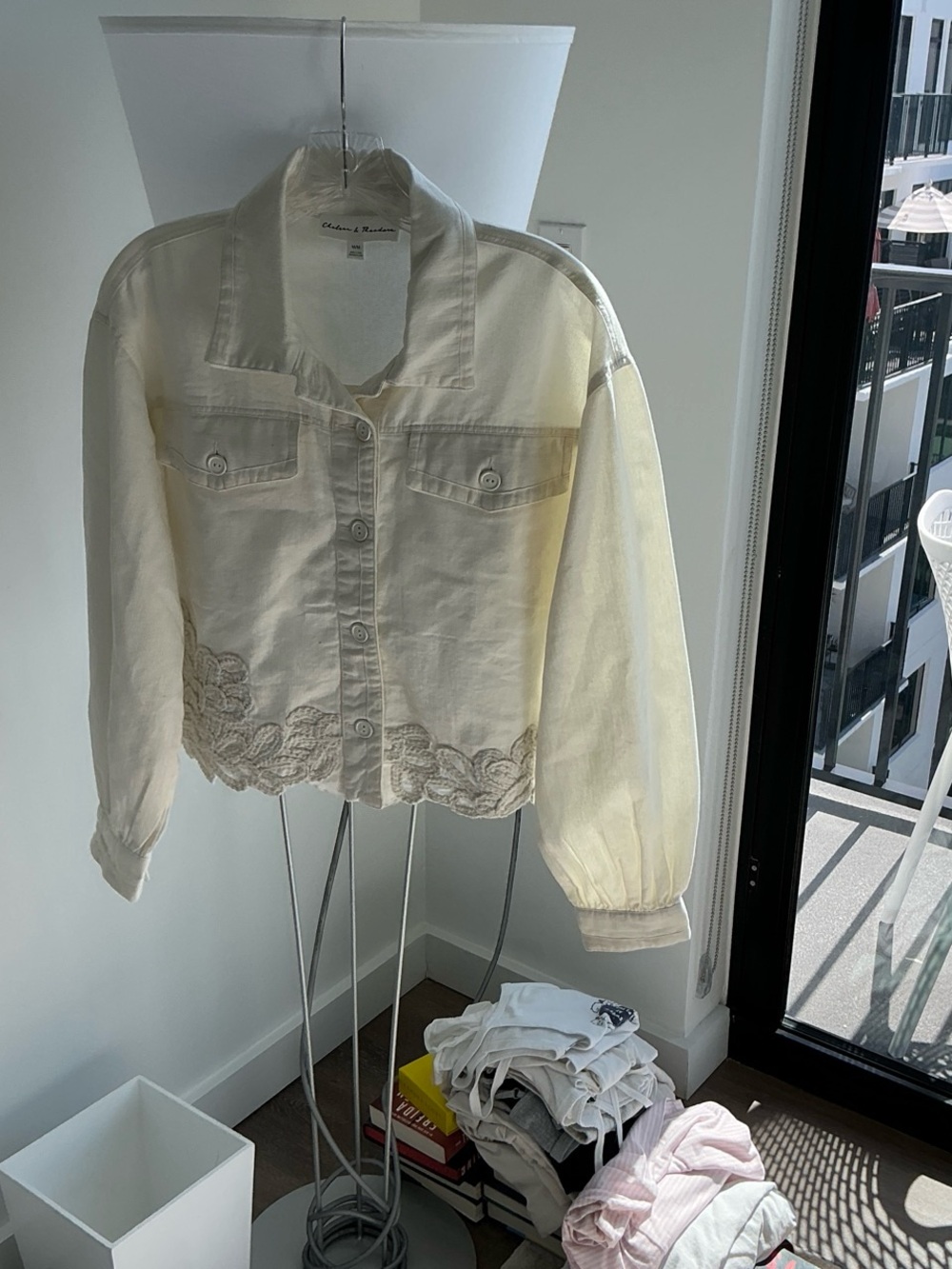 Chelsea & Theodore Off-White Cropped Jean Jacket